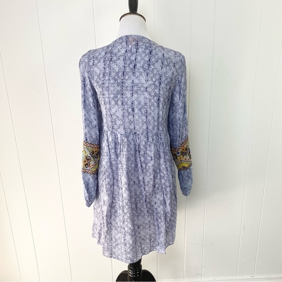 Anthropologie Bhanuni Jyoti Linne Embroidered Tunic Dress Blue Boho Size XS - Picture 11 of 16
